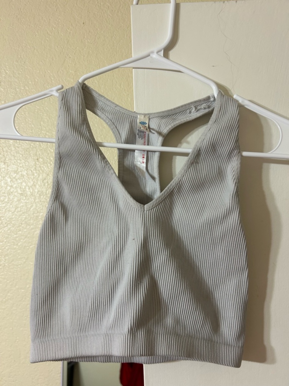 Free People Light Gray Ribbed V-Neck Crop Tank